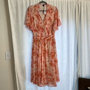 NWT Torrid 2x 18/20 Midi Chiffon Ruffle Neck Pintuck Dress